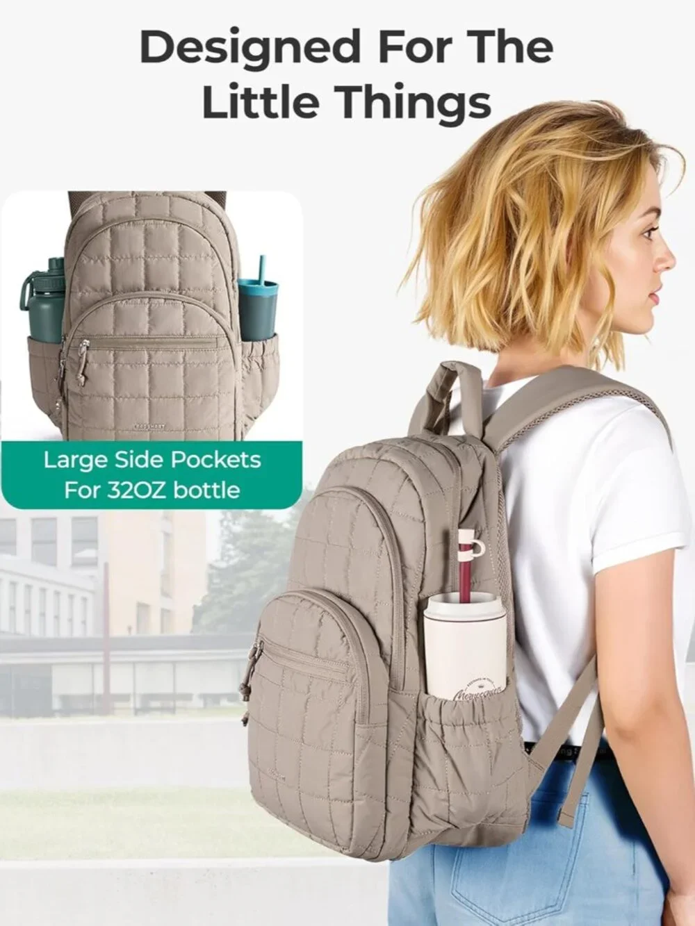 Stylish Water-Resistant Quilted Backpack for Women with Laptop & Travel Features